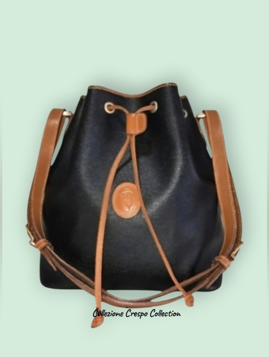 Trussardi Handbags - Trussardi-(Vintage) Collezione Crespo Canvas Leather Bucket Bag-EUC
